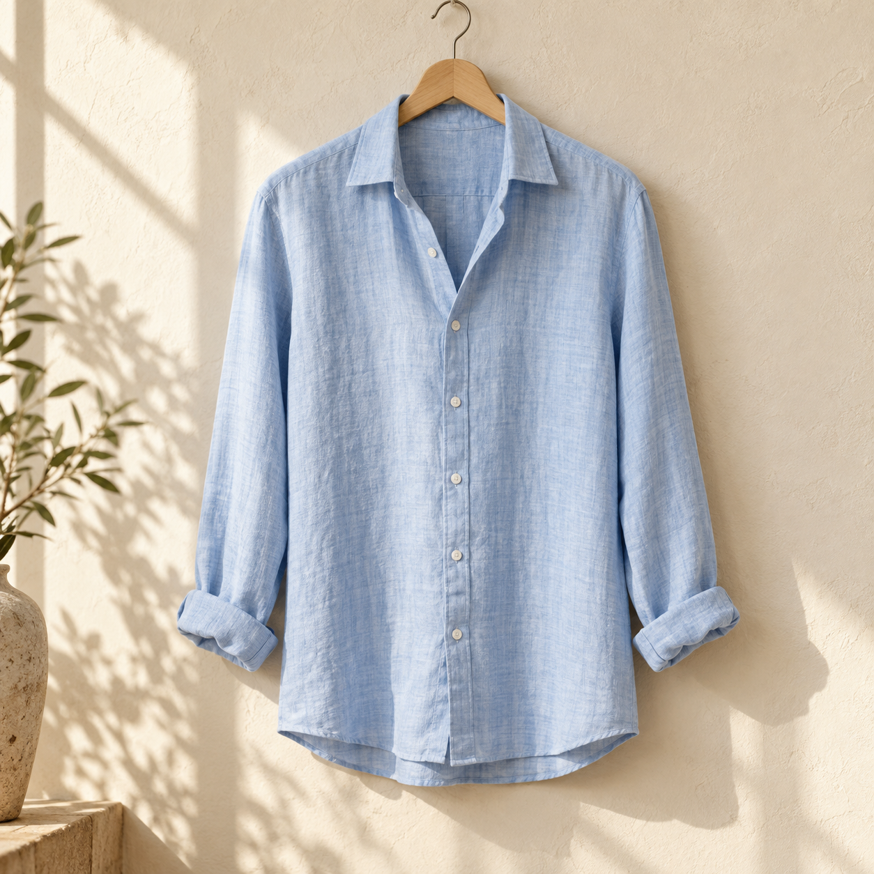 Camisa de lino azul